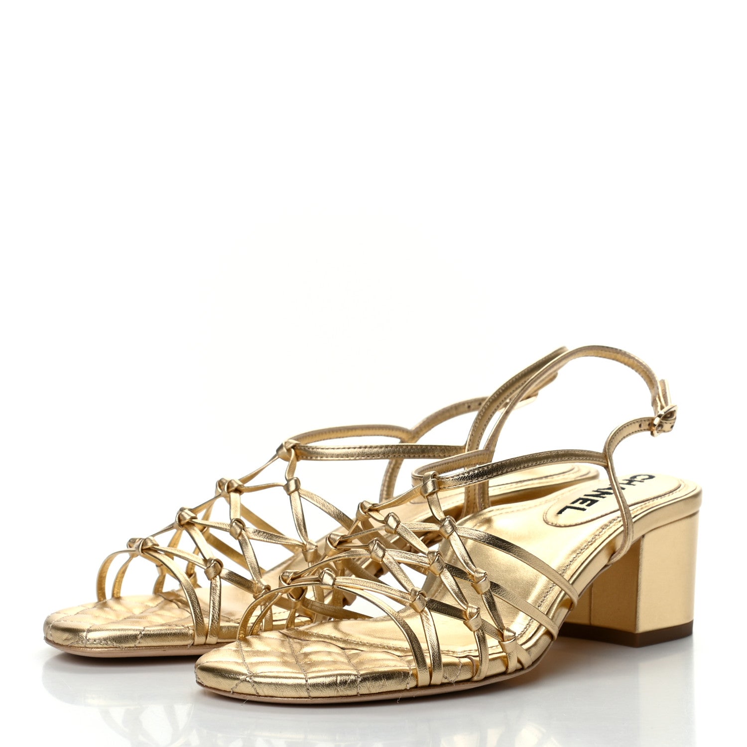 Chanel Metallic Lambskin CC Strappy Sandals 38 Gold 3 of 9