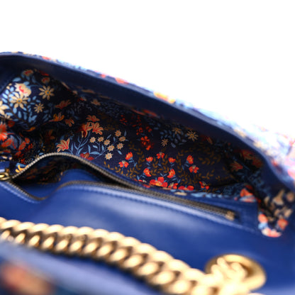 Gucci Cotton Calfskin Matelasse Floral Print Small GG Marmont Shoulder Bag Blue Red Deep Ocean Blue 5 of 11