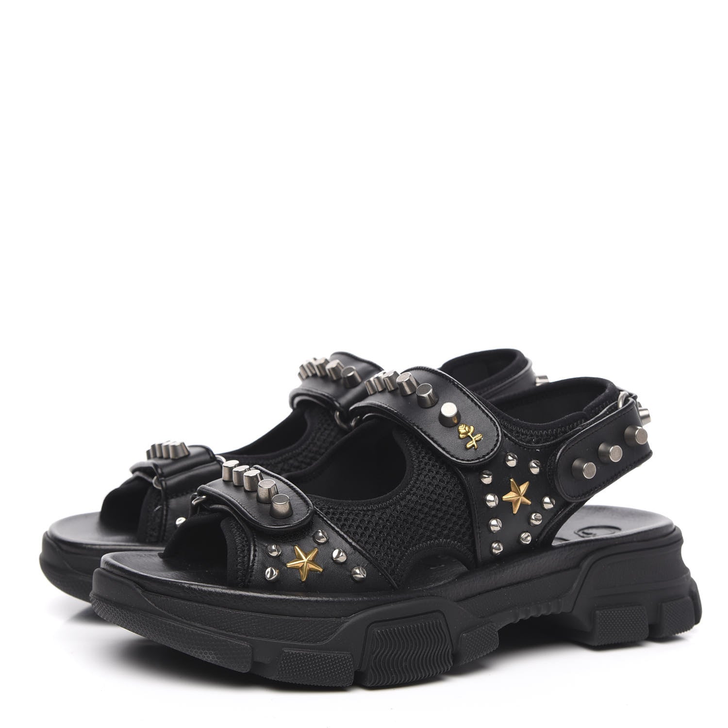 Gucci Technical Studded Canvas Calfskincandals 7 Black 3 of 8