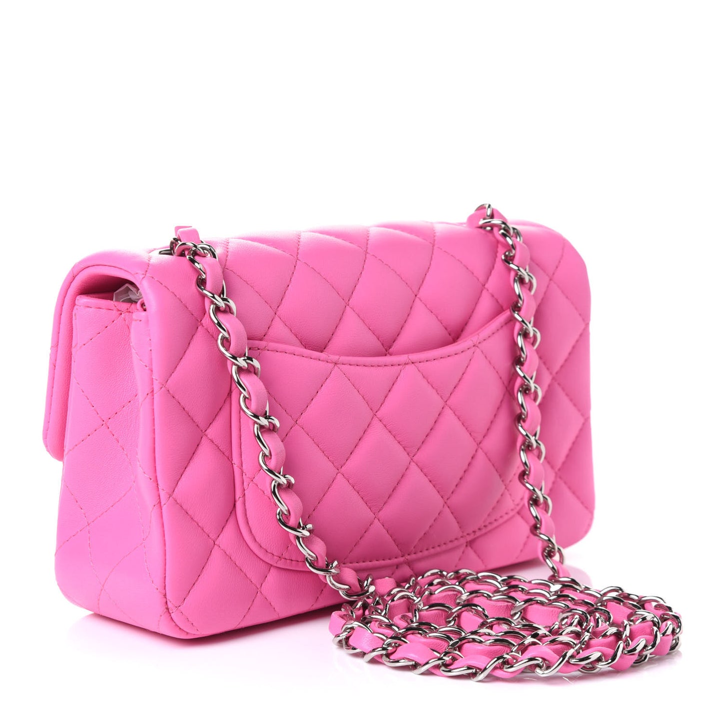 Lambskin Quilted Mini Rectangular Flap Neon Pink