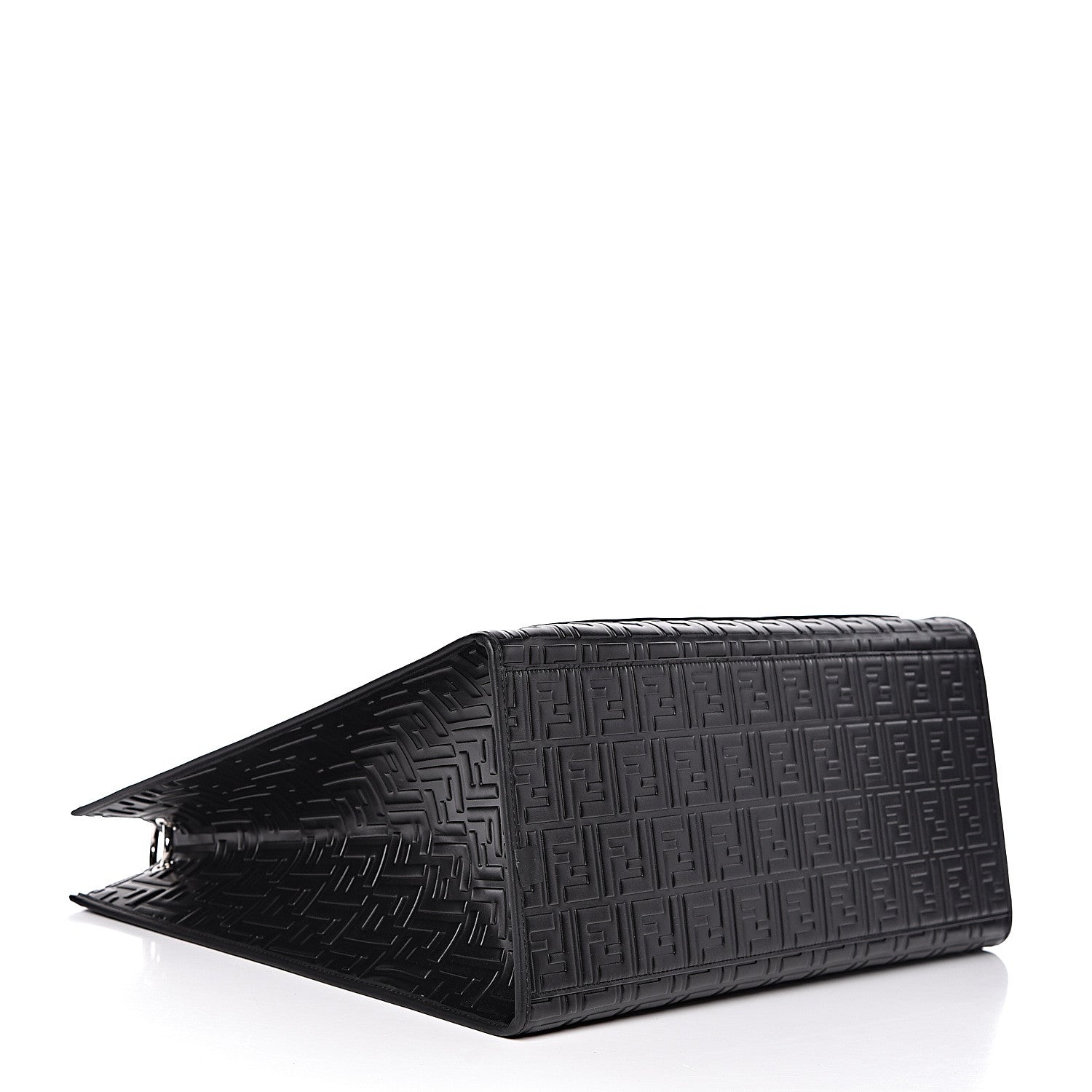Fendi Vitello Century Wicker FF 1974 Embossed Large Runaway Shopper Tote Black 4 of 11