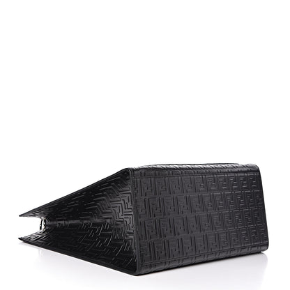Fendi Vitello Century Wicker FF 1974 Embossed Large Runaway Shopper Tote Black 4 of 11