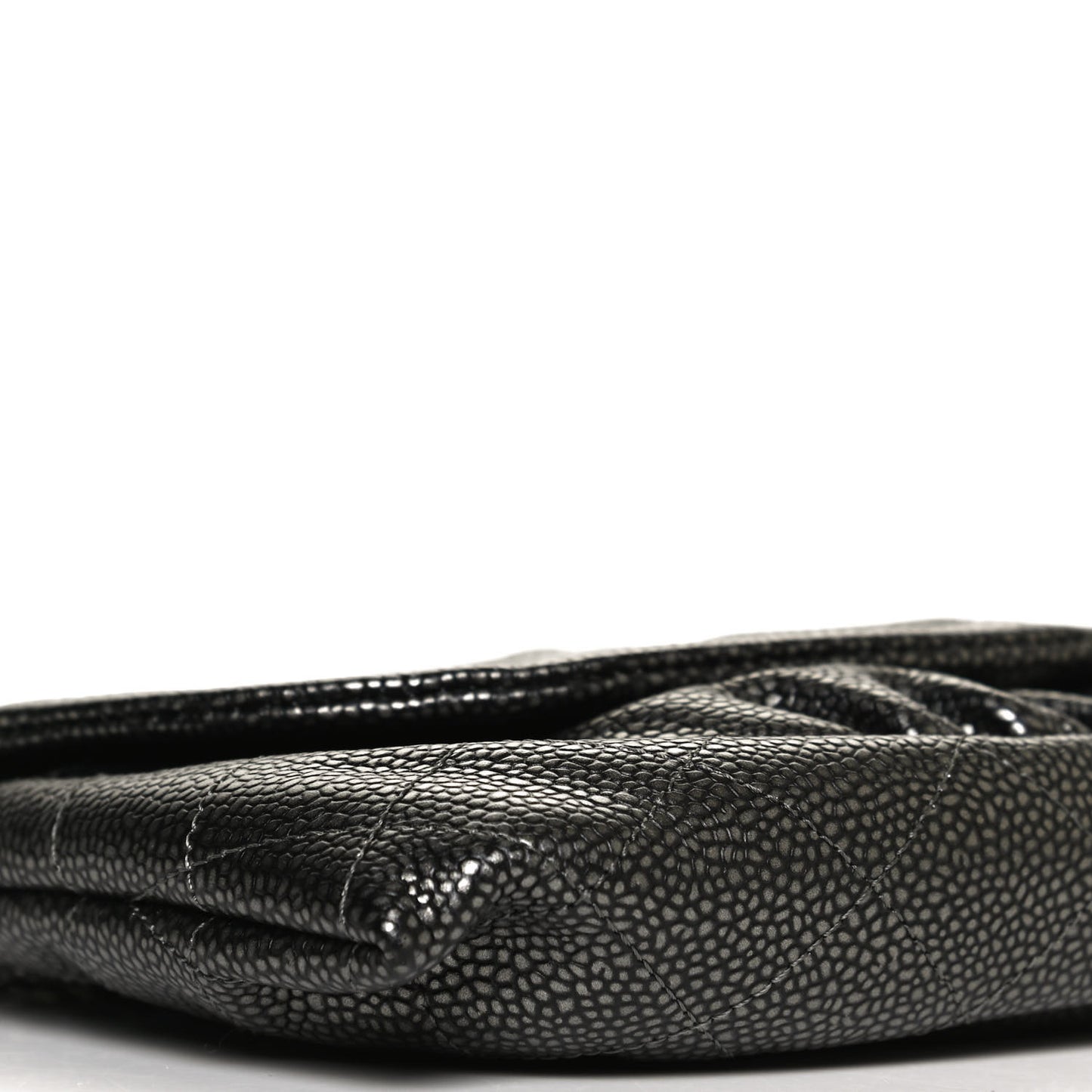 Metallic Caviar Half Moon Wallet On Chain WOC Dark Silver
