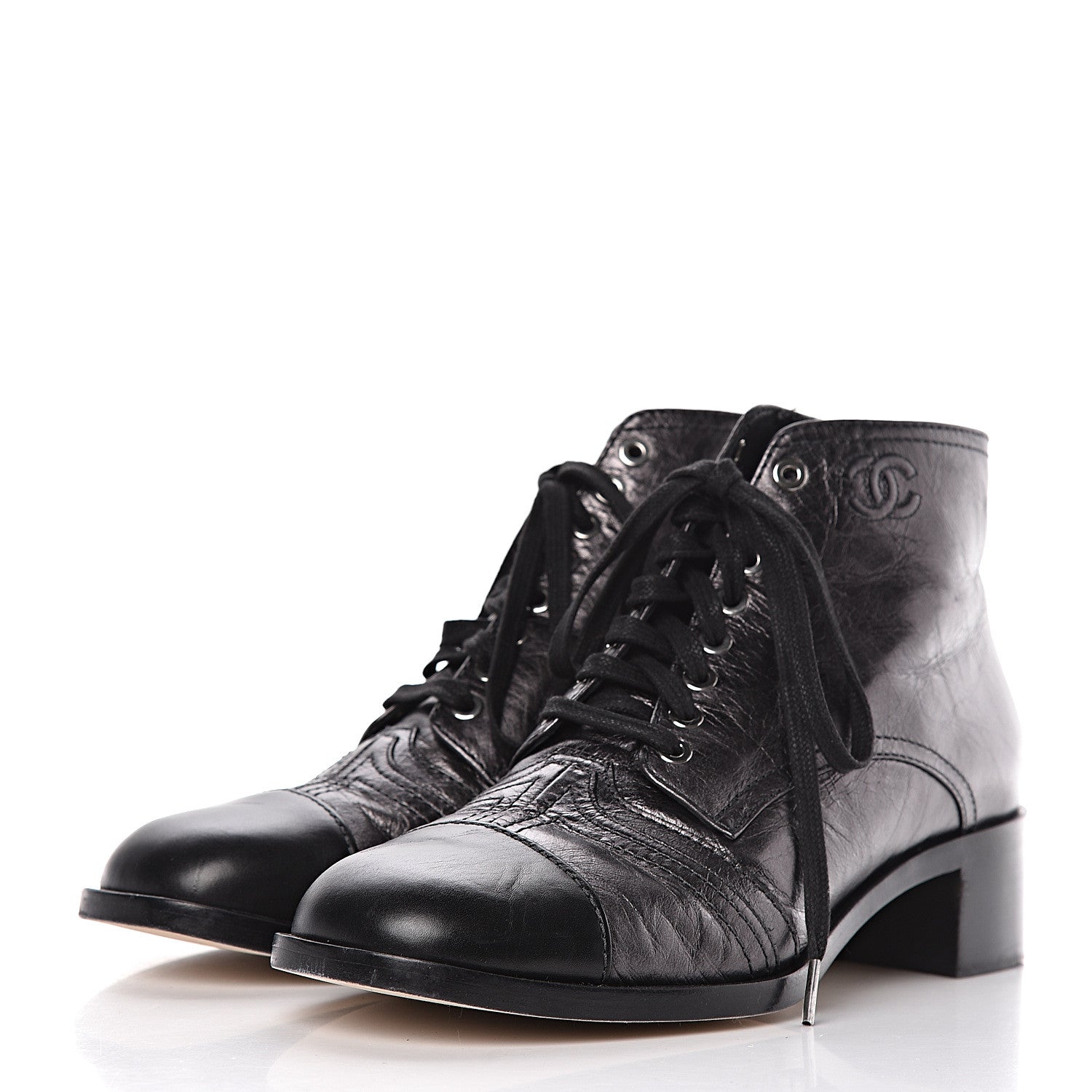 Chanel Metallic Calfskin CC Ankle Boots 40.5 Silver Black 3 of 16