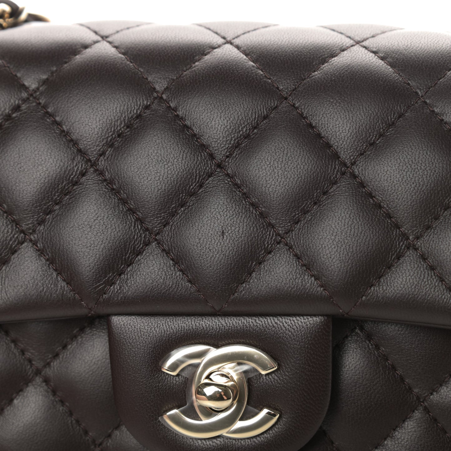 Lambskin Quilted Mini Rectangular Flap Dark Brown