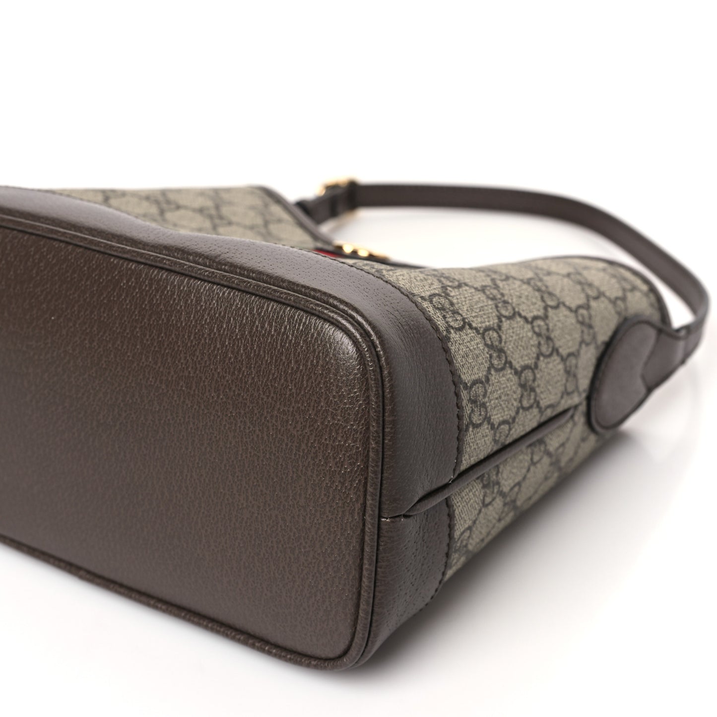 GG Supreme Monogram Textured Dollar Calfskin Web Small Ophidia Bucket Shoulder Bag Beige Ebony New Acero