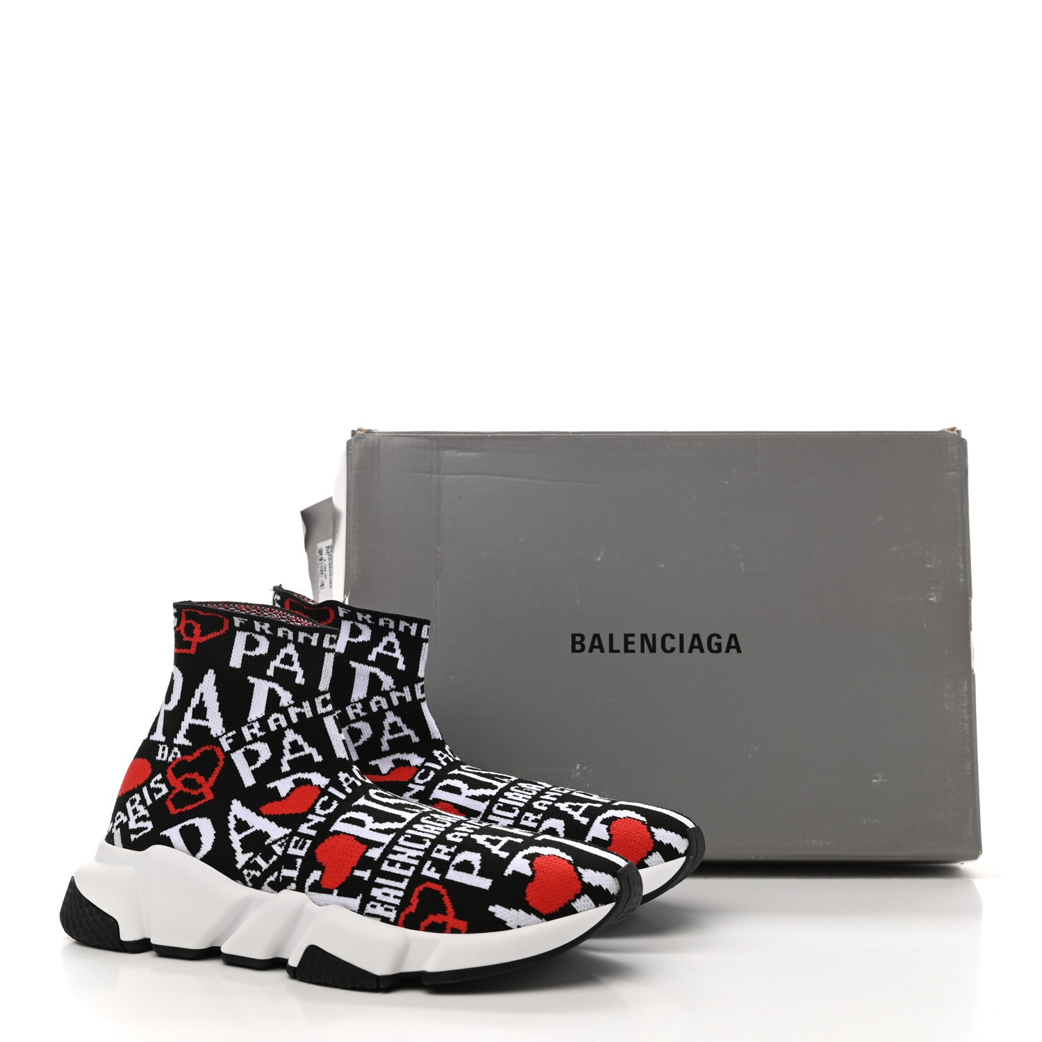 Balenciaga Neoprene Knit Bonjour Paris Womens Speed Sneakers 37 Black White Red 9 of 9