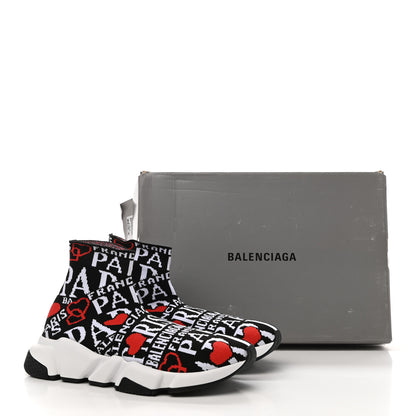 Balenciaga Neoprene Knit Bonjour Paris Womens Speed Sneakers 37 Black White Red 9 of 9