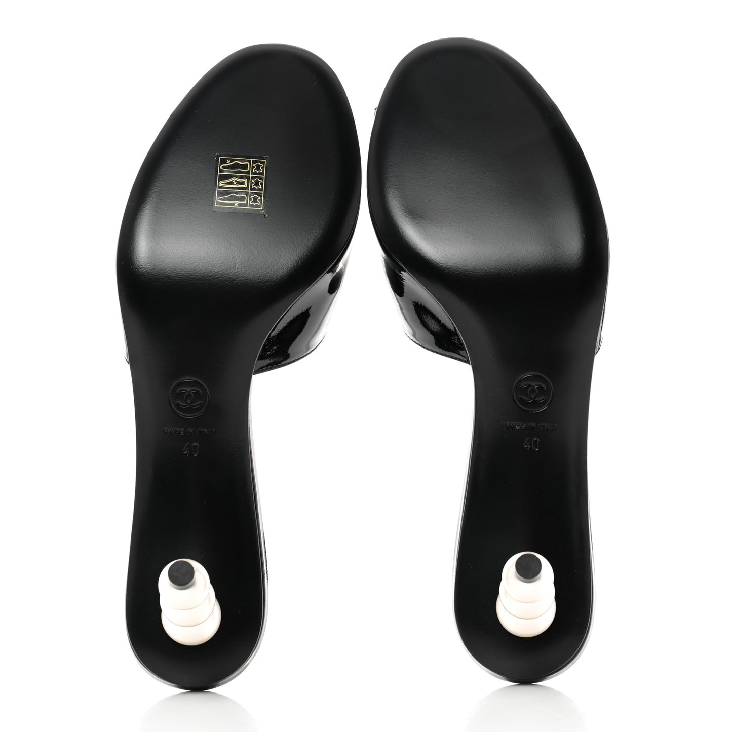 Patent Lambskin Pearl Mules 40 Black