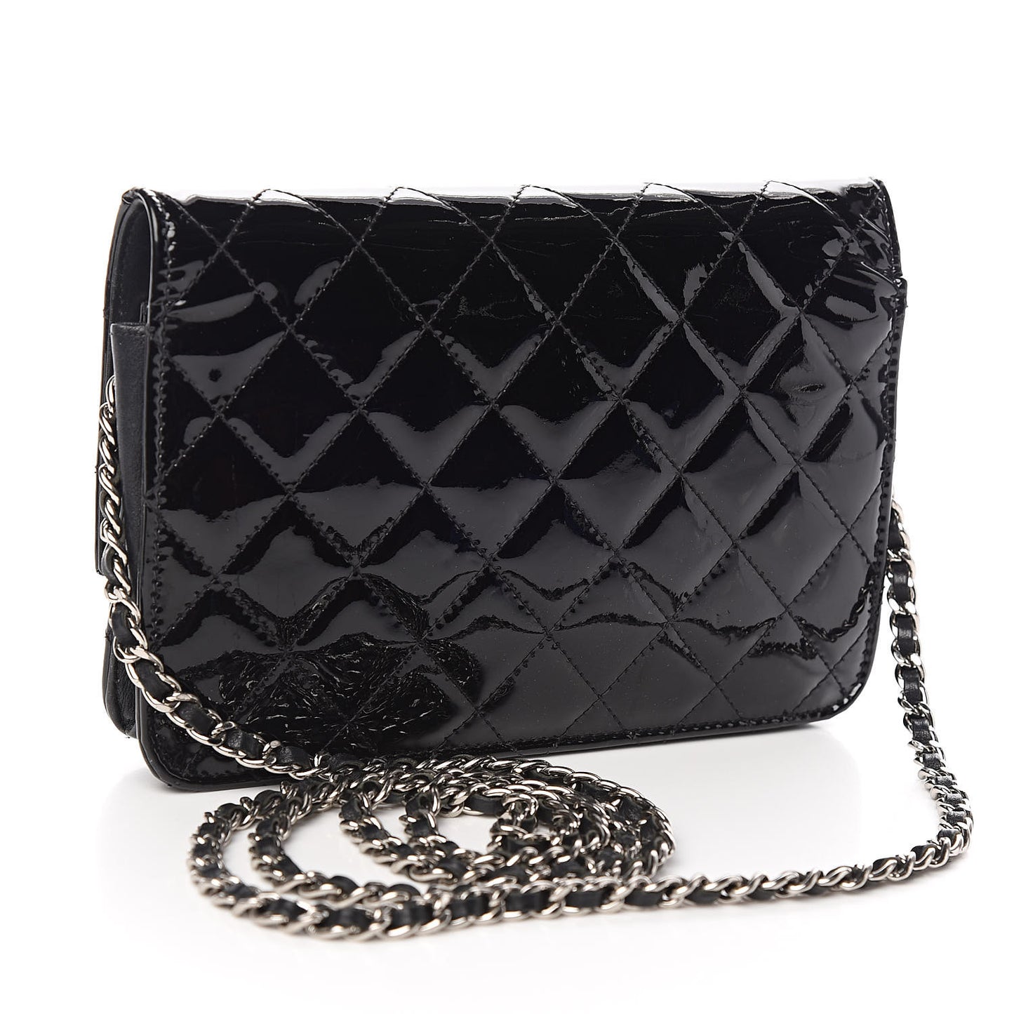 Patent Quilted Brilliant Wallet On Chain WOC Black