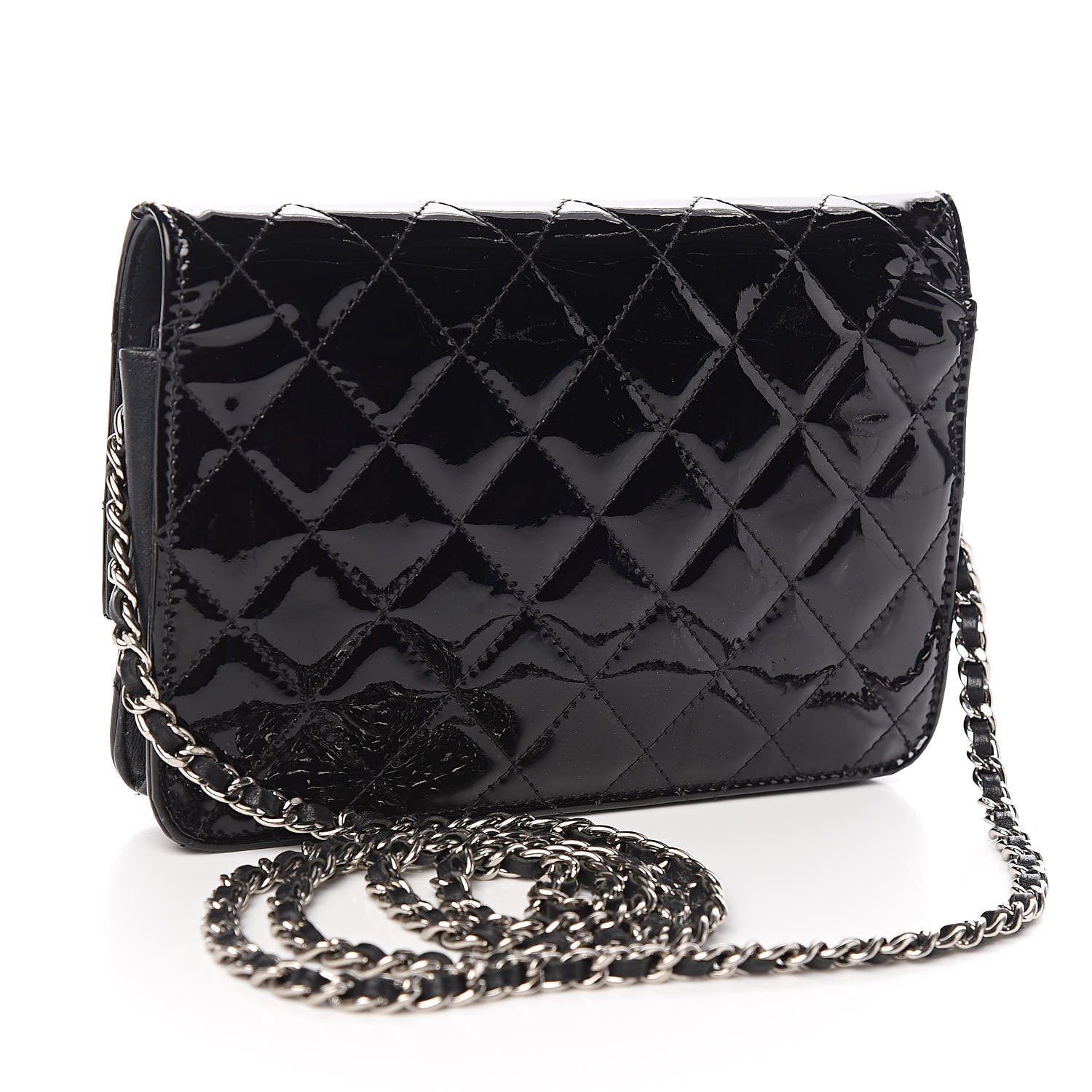 Chanel Patent Quilted Brilliant Wallet On Chain WOC Black 3 of 13