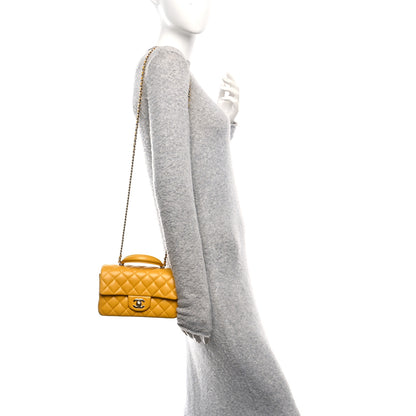 Chanel Lambskin Quilted Mini Top Handle Rectangular Flap Yellow 2 of 10