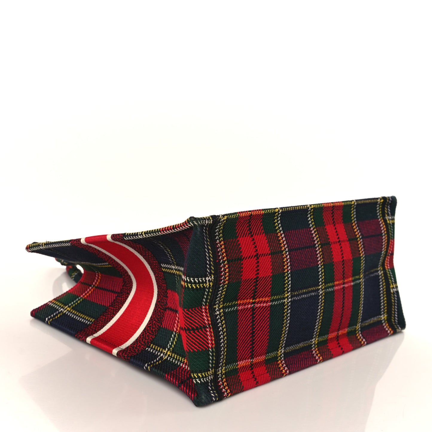 Canvas Embroidered Medium Tartan Check Book Tote Red Multicolor