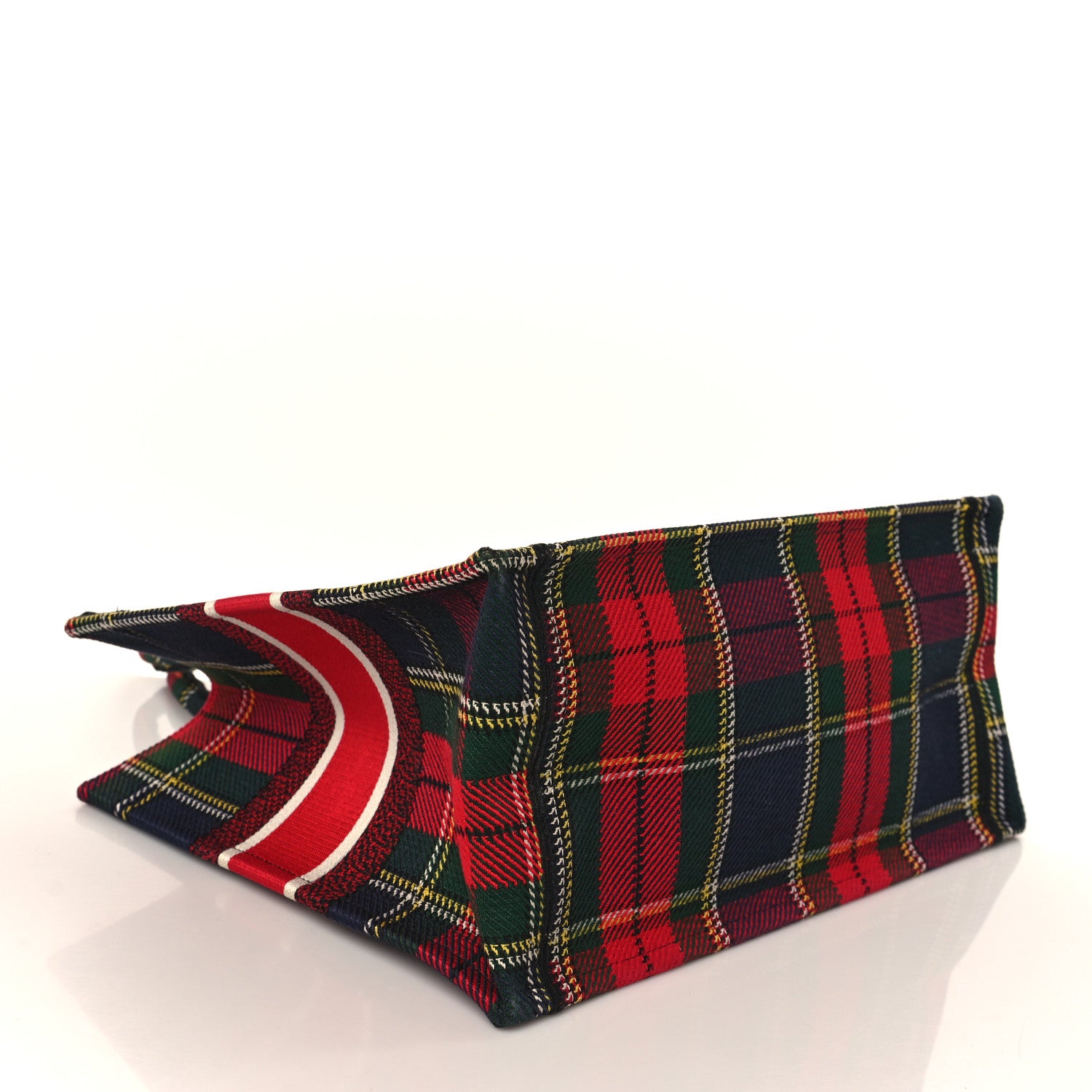 Christian Dior Canvas Embroidered Medium Tartan Check Book Tote Red Multicolor 4 of 9