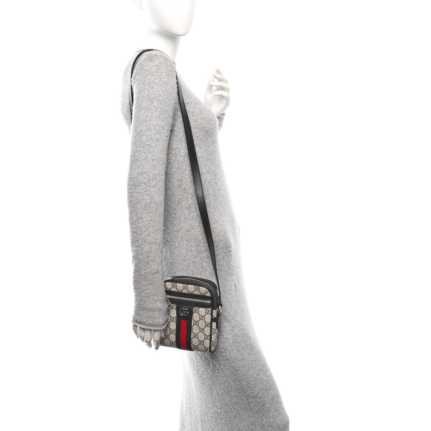 Gucci GG Supreme Monogram Textured Calfskin Web Mini Ophidia Messenger Beige Blue 2 of 10