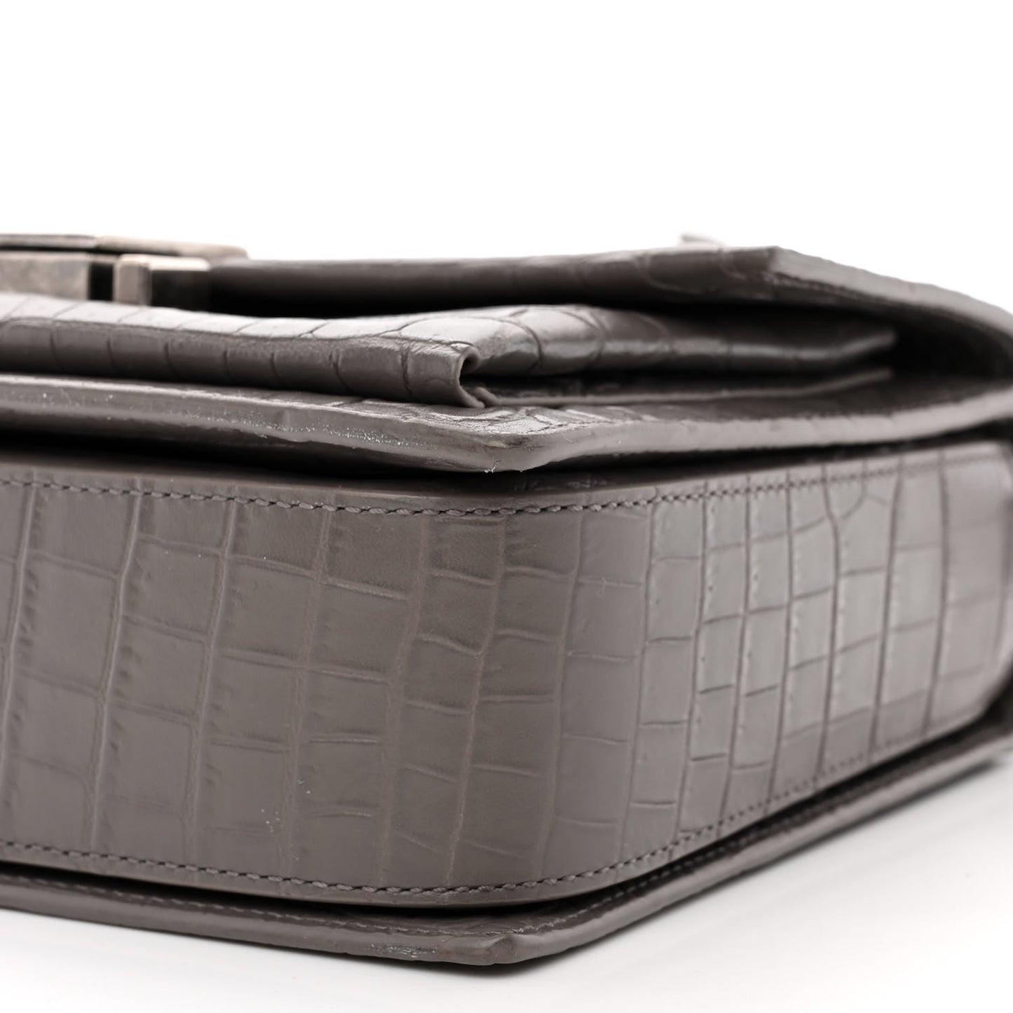 Calfskin Crocodile Embossed Medium Bellechasse Satchel Grey