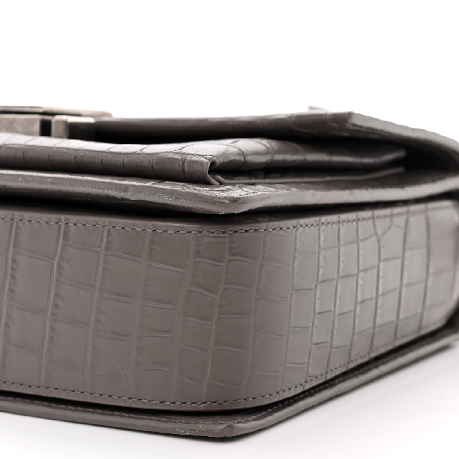Saint Laurent Calfskin Crocodile Embossed Medium Bellechasse Satchel Grey 9 of 12