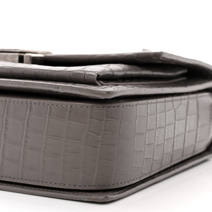 Saint Laurent Calfskin Crocodile Embossed Medium Bellechasse Satchel Grey 9 of 12