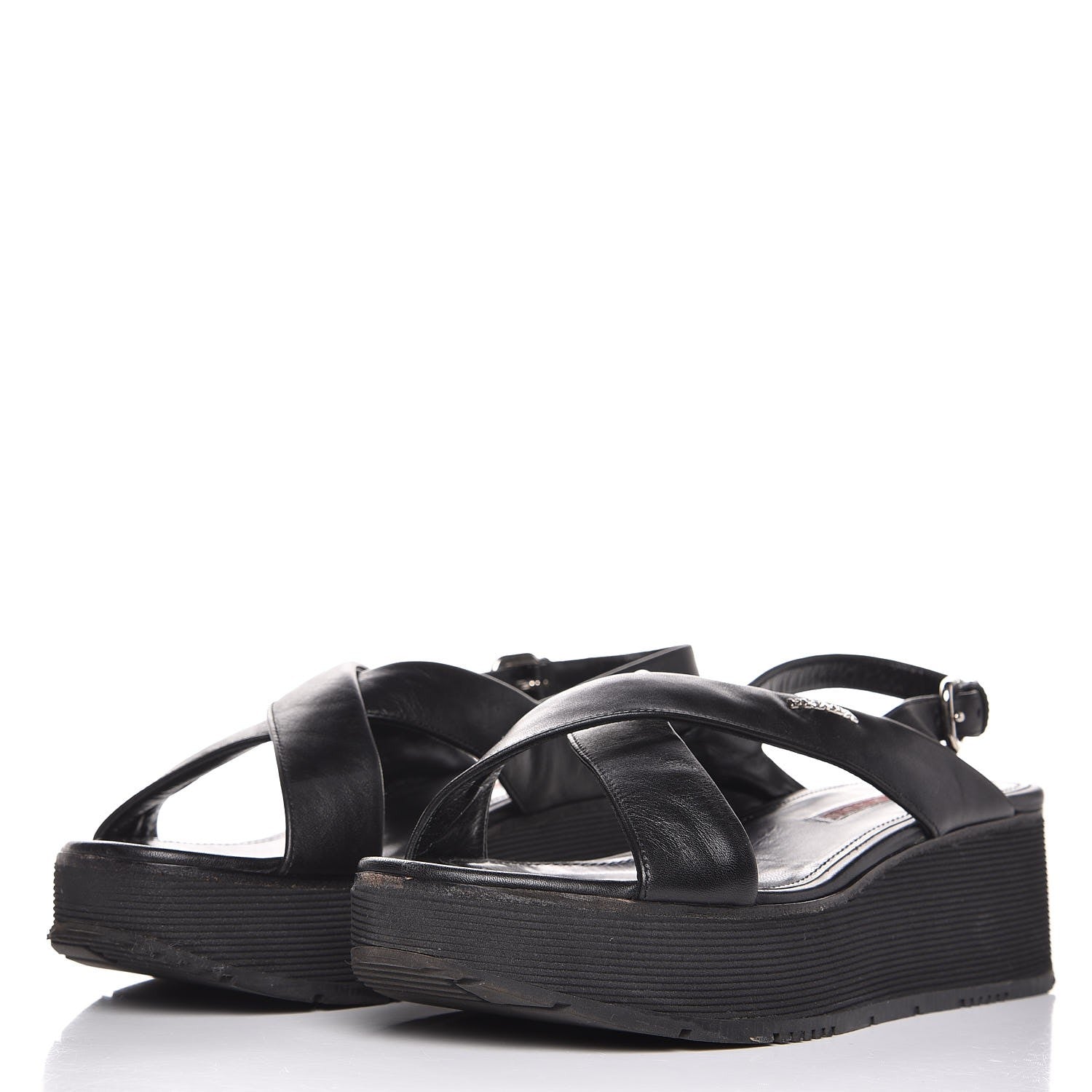 Prada Lambskin Sport Platform Sandals 38 Black 3 of 12