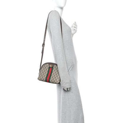 Gucci GG Supreme Monogram Textured Dollar Calfskin Web Small Ophidia Dome Shoulder Bag Beige Ebony New Acero 2 of 13