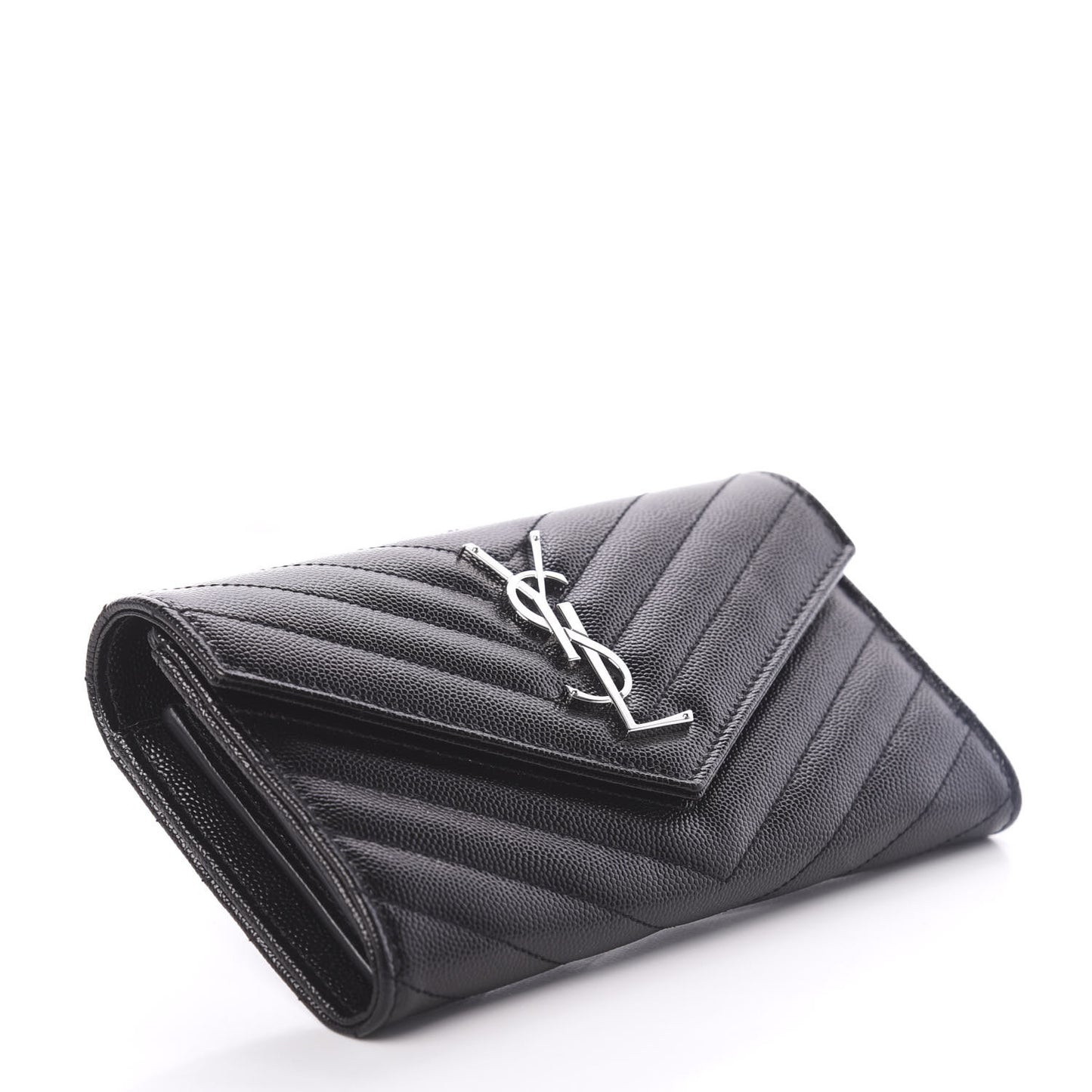 Grain De Poudre Matelasse Chevron Monogram Flap Wallet Black