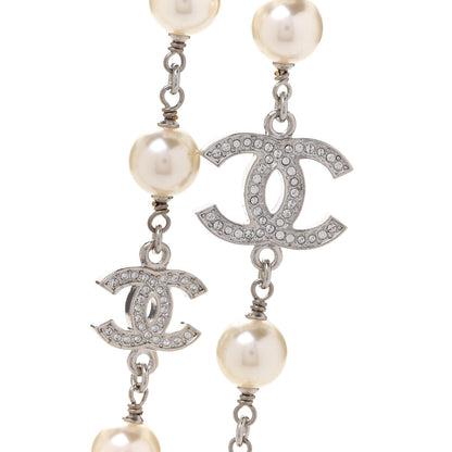 Chanel Crystal Pearl CC Long Necklace Silver 4 of 6