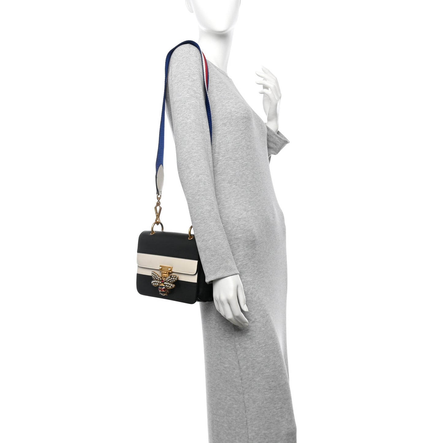 Calfskin Sylvie Web Queen Margaret Shoulder Bag Mystic White Black