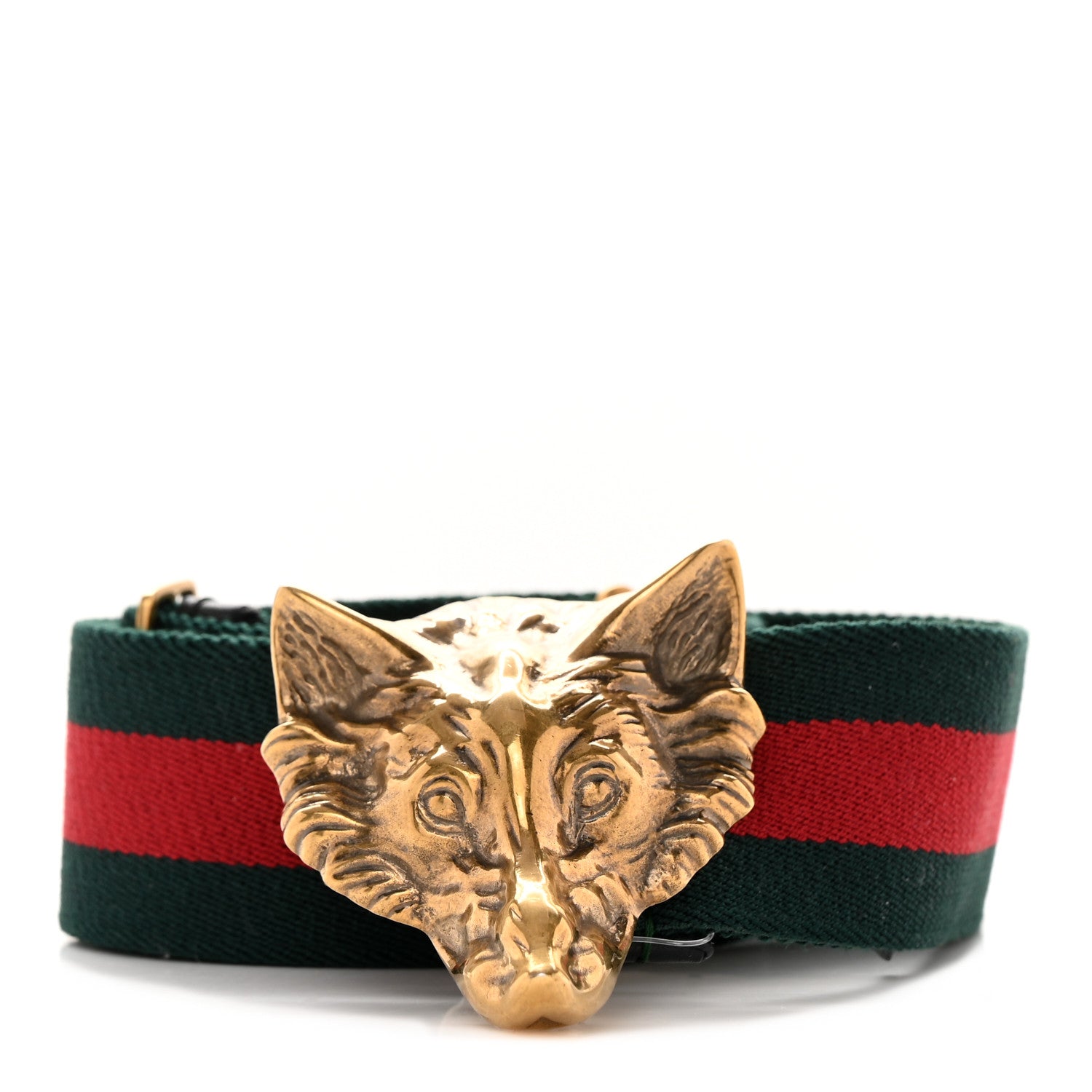 Gucci Canvas Web Wolf Belt 80 32 Green Red 1 of 4