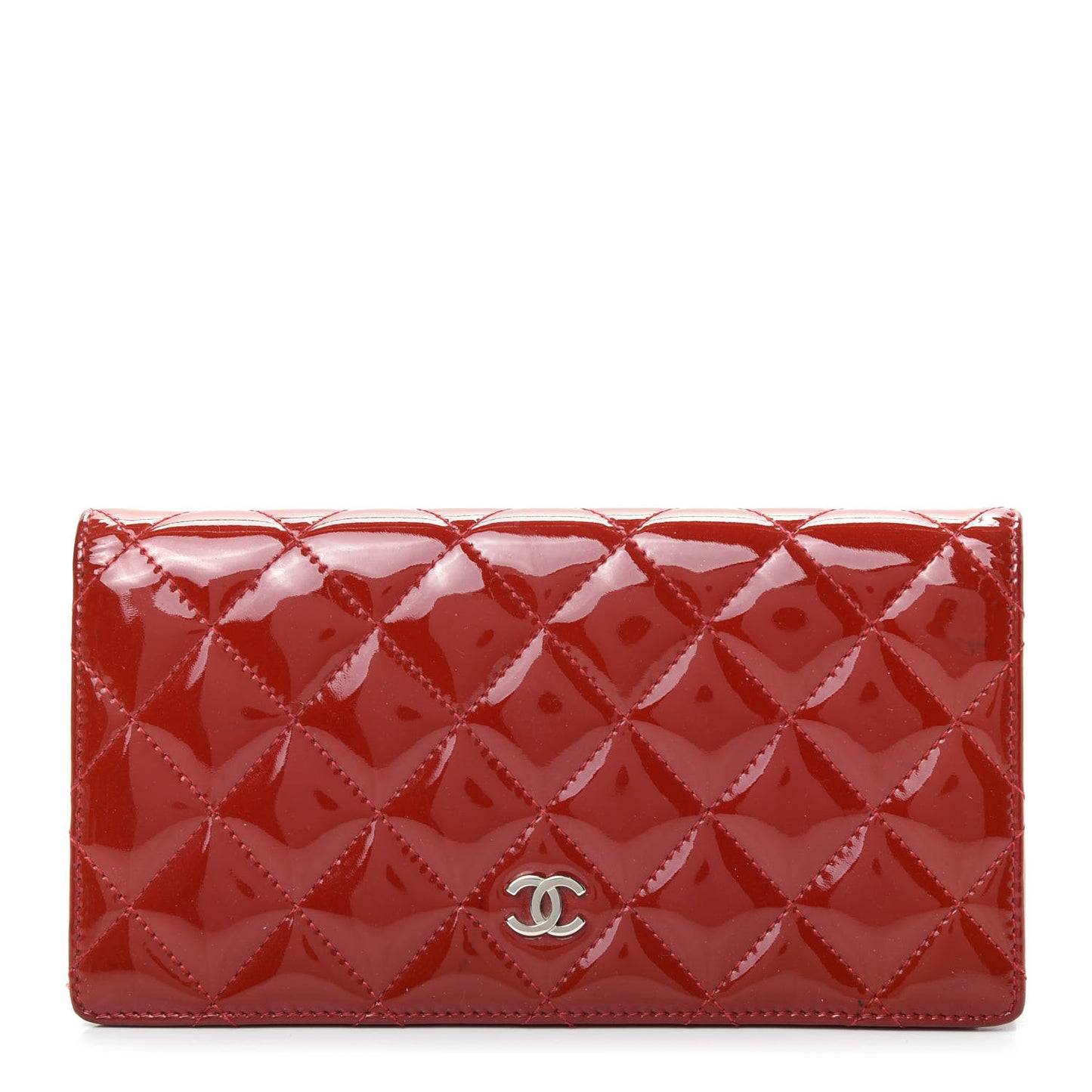Patent Calfskin Quilted Yen Wallet Red