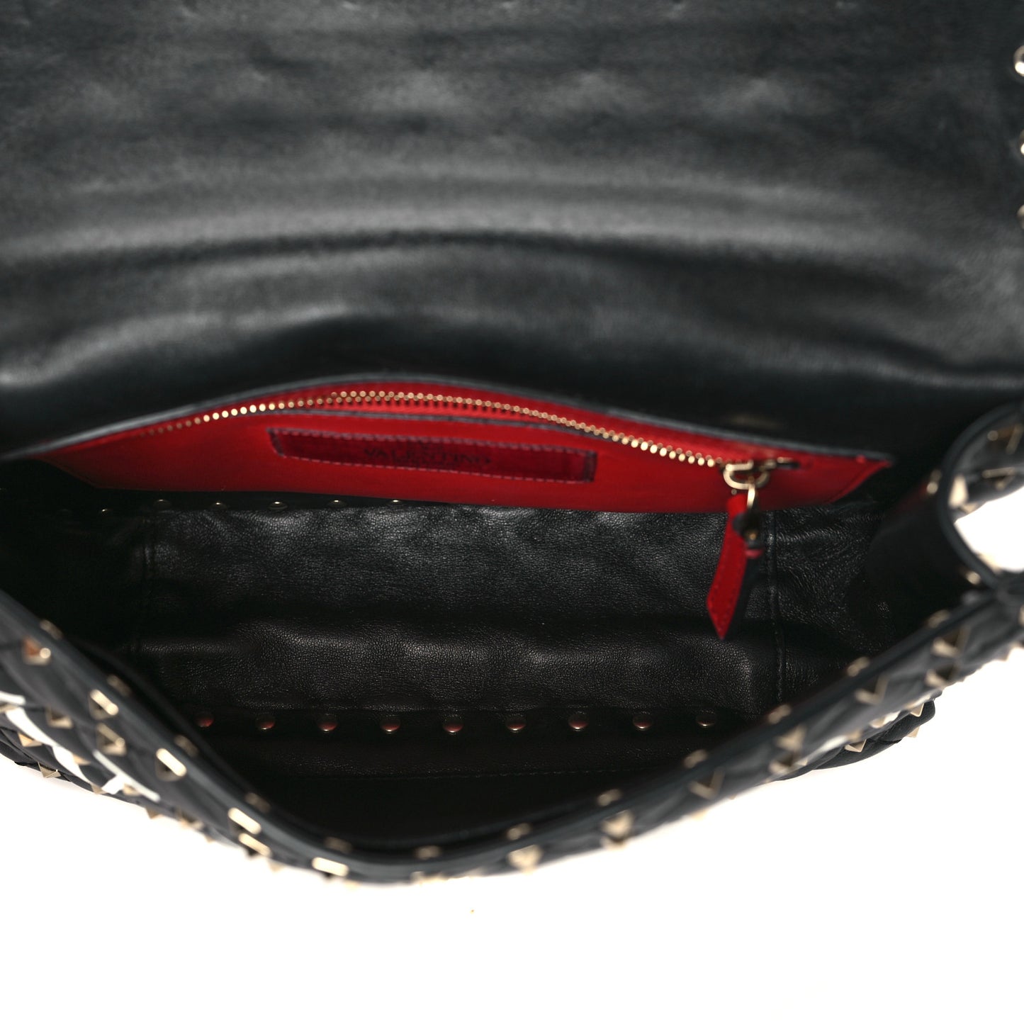 Lambskin VLTN Print Medium Rockstud Spike Shoulder Bag Black