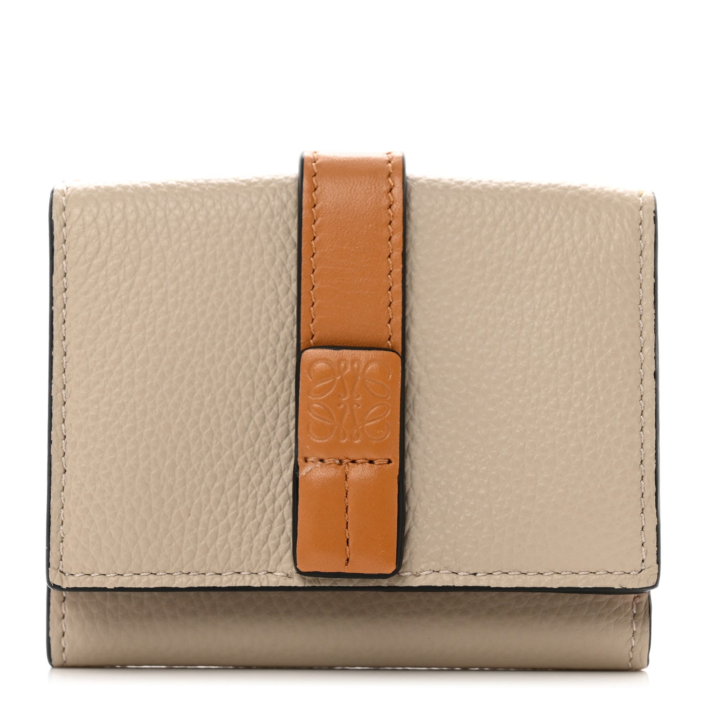 Grained Calfskin Anagram Embossed Trifold Wallet Light Oat Honey