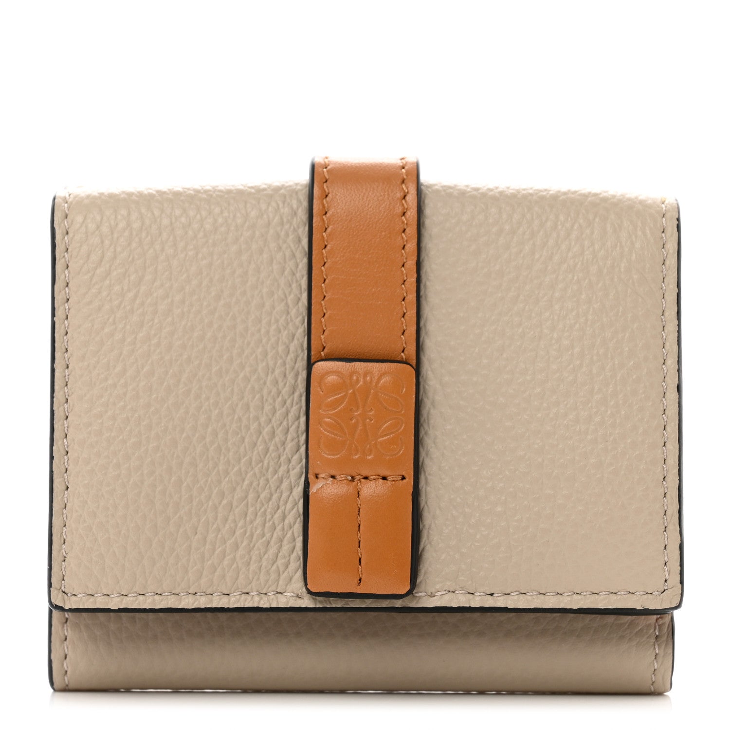 Loewe Grained Calfskin Anagram Embossed Trifold Wallet Light Oat Honey 1 of 9