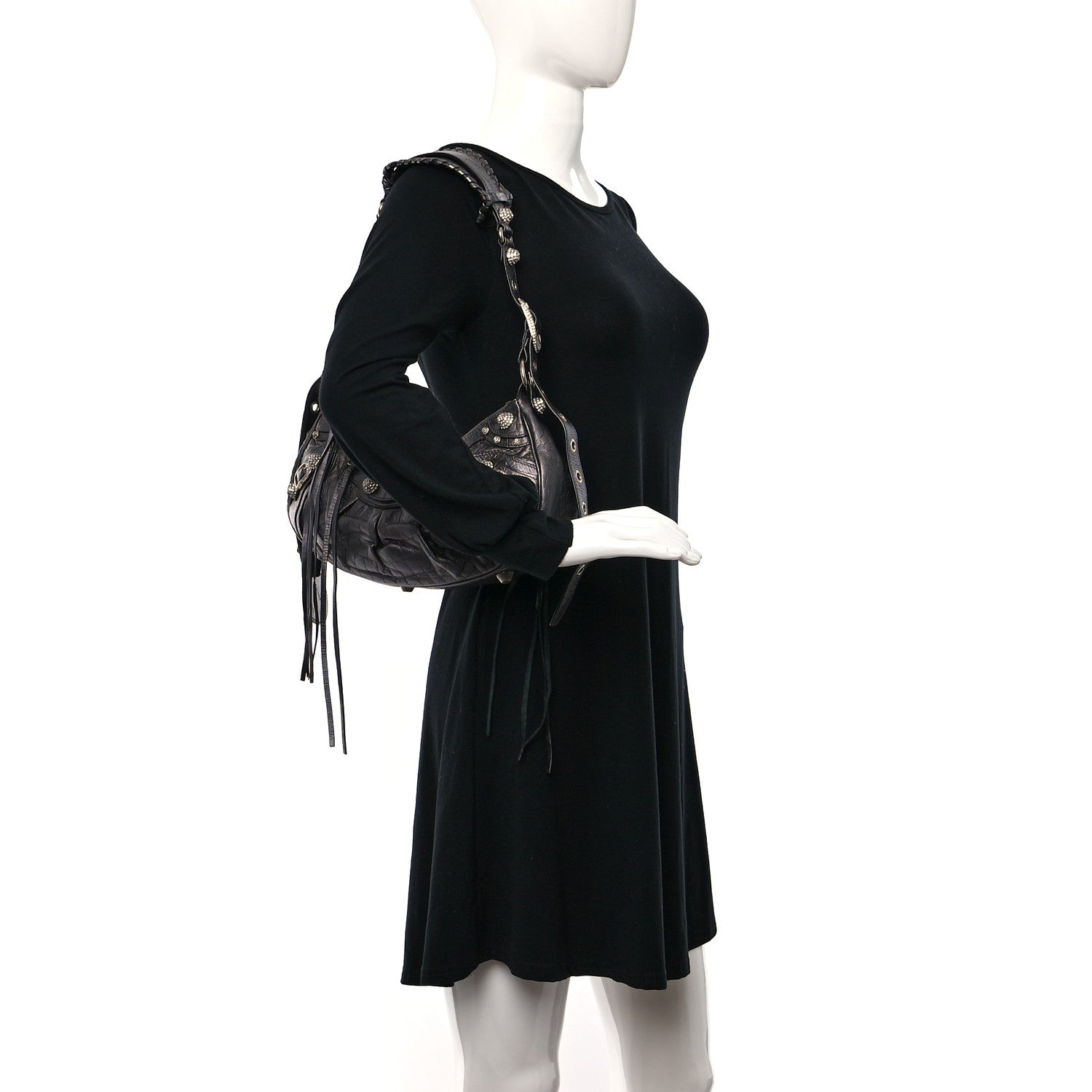 Balenciaga Metallic Calfskin Crocodile Embossed Crystal Small Le Cagole Shoulder Bag Gunmetal 2 of 9