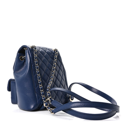 Chanel Shiny Caviar Quilted Medium Duma Pockets Drawstring Backpack Dark Blue 3 of 10