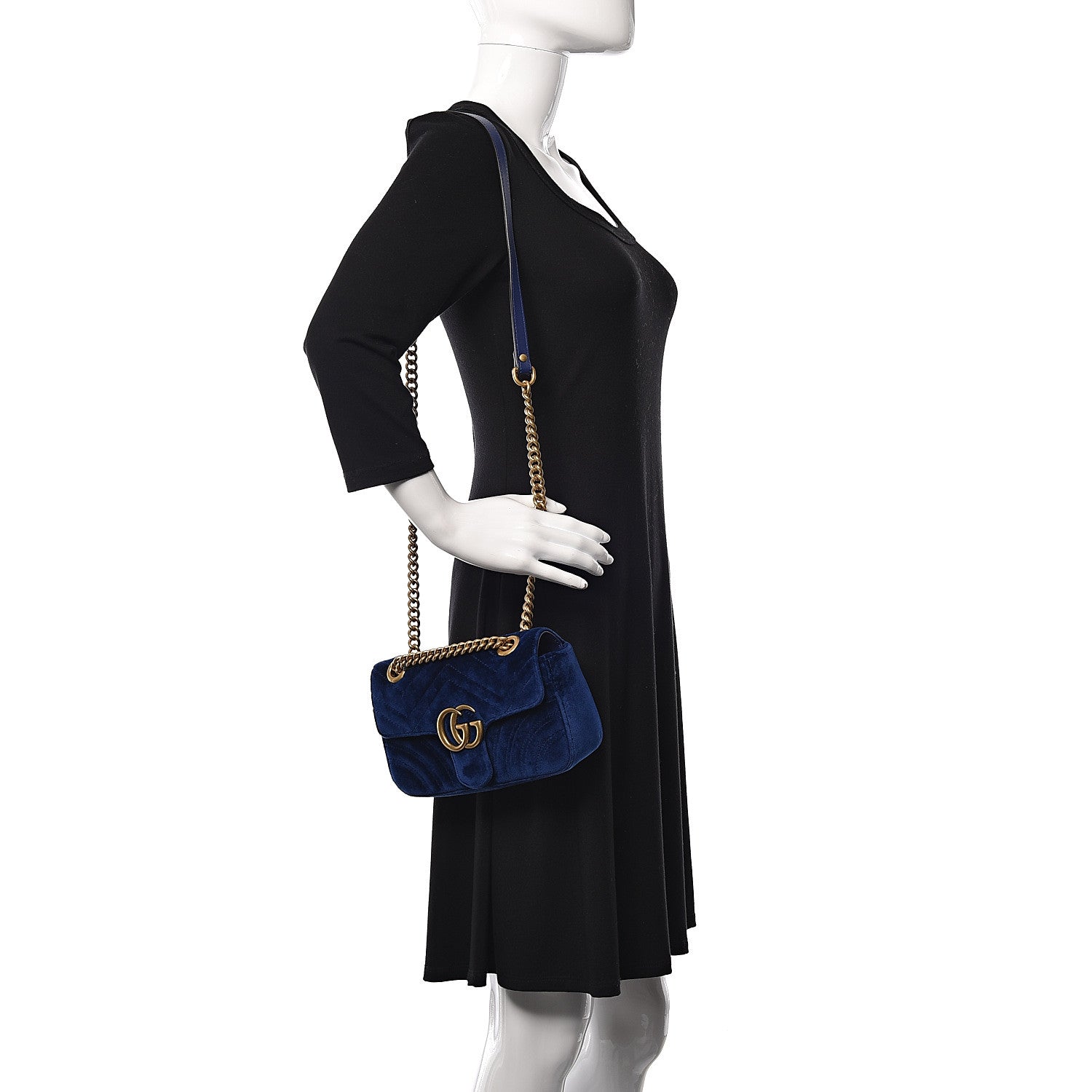 Gucci Velvet Matelasse Medium GG Marmont Shoulder Bag Cobalt Blue 2 of 12