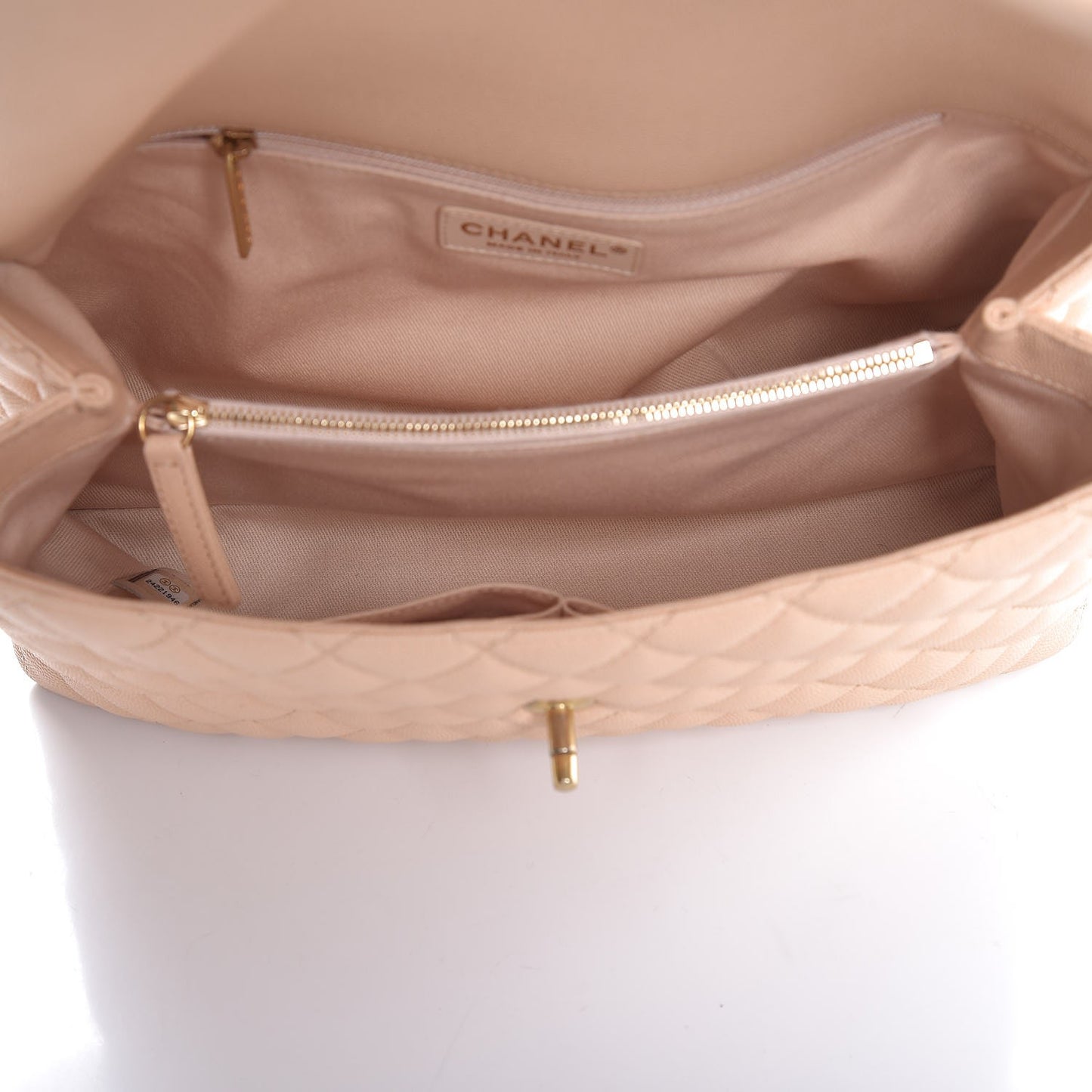Caviar Quilted Medium Coco Handle Flap Light Beige