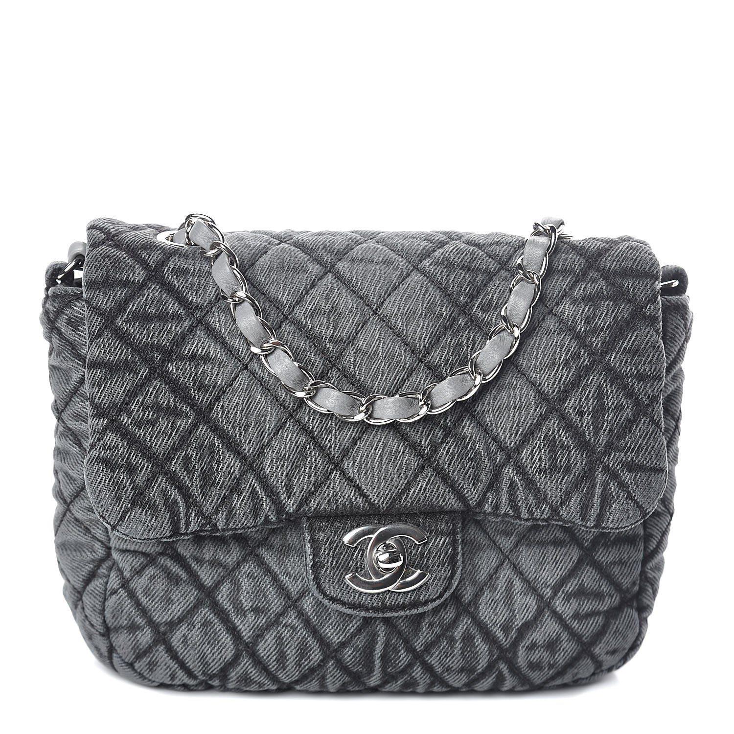 Chanel Washed Denim Quilted Small Denimpression Flap Grey Black 1 of 10