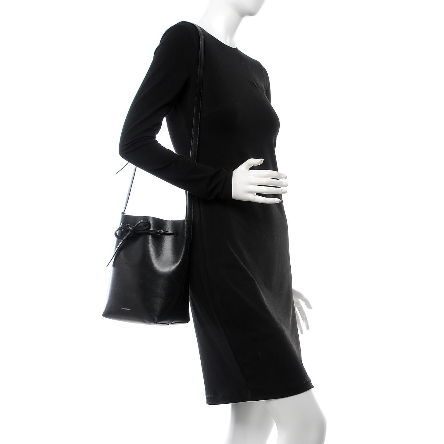 Vegetable Tanned Calfskin Mini Bucket Bag Black Flamma
