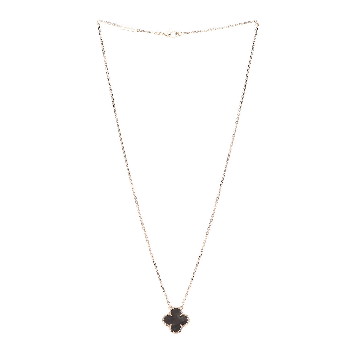 18K Rose Gold Gray Mother of Pearl Vintage Alhambra Pendant Necklace