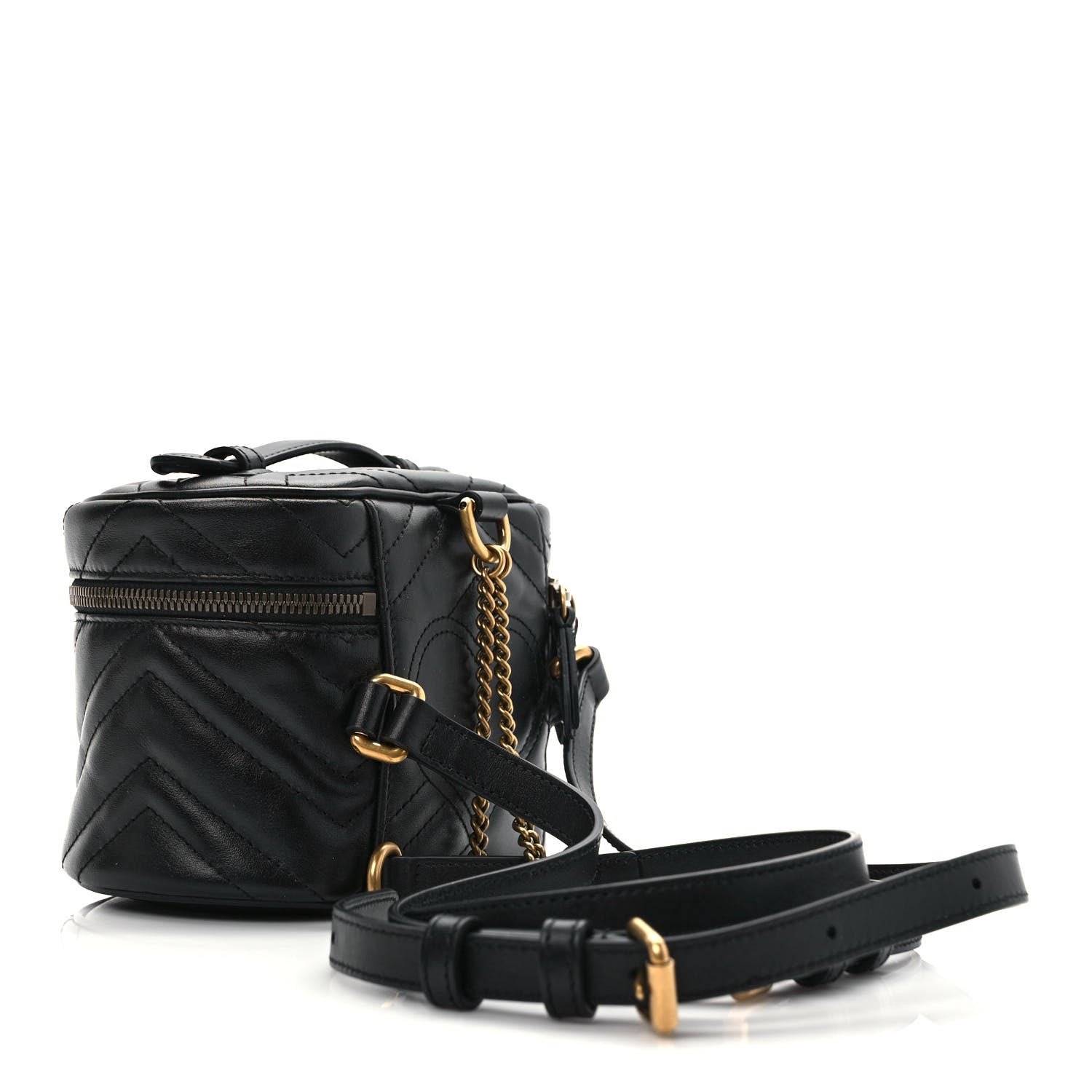 Gucci Calfskin Matelasse Mini GG Marmont Round Backpack Black 3 of 9