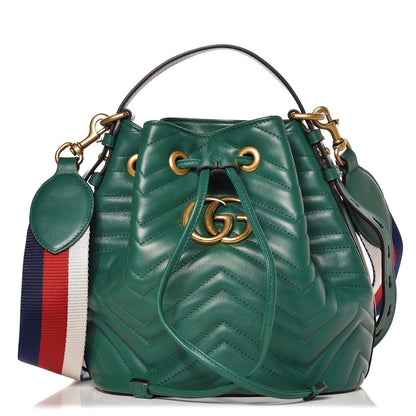 Gucci Calfskin Matelasse Sylvie Web GG Marmont Bucket Bag Emerald Green 1 of 7