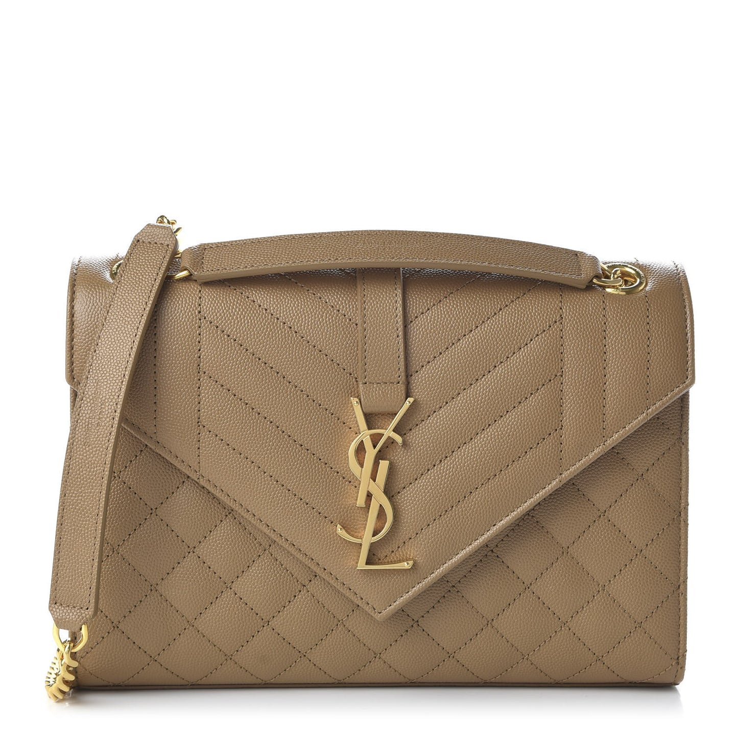 Grain De Poudre Textured Mixed Matelasse Medium Triquilt Monogram Satchel Dark Latte