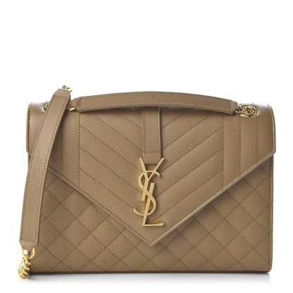 Saint Laurent Grain De Poudre Textured Mixed Matelasse Medium Triquilt Monogram Satchel Dark Latte 1 of 9