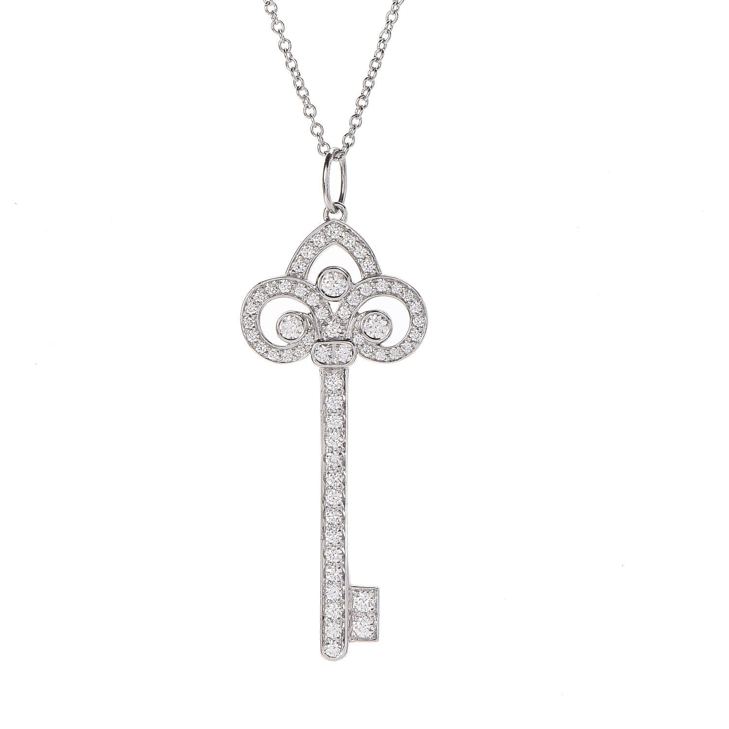 Tiffany Platinum Diamond .41ct Fleur De Lis Key Pendant Necklace 4 of 8