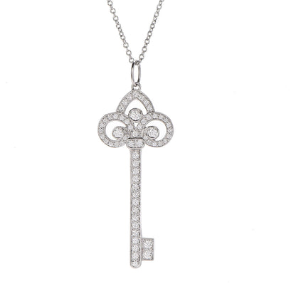 Tiffany Platinum Diamond .41ct Fleur De Lis Key Pendant Necklace 4 of 8