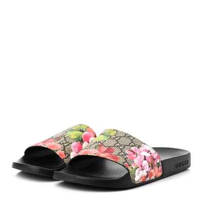 Gucci GG Supreme Monogram Blooms Slide Sandals 38 Beige Multicolor 3 of 7