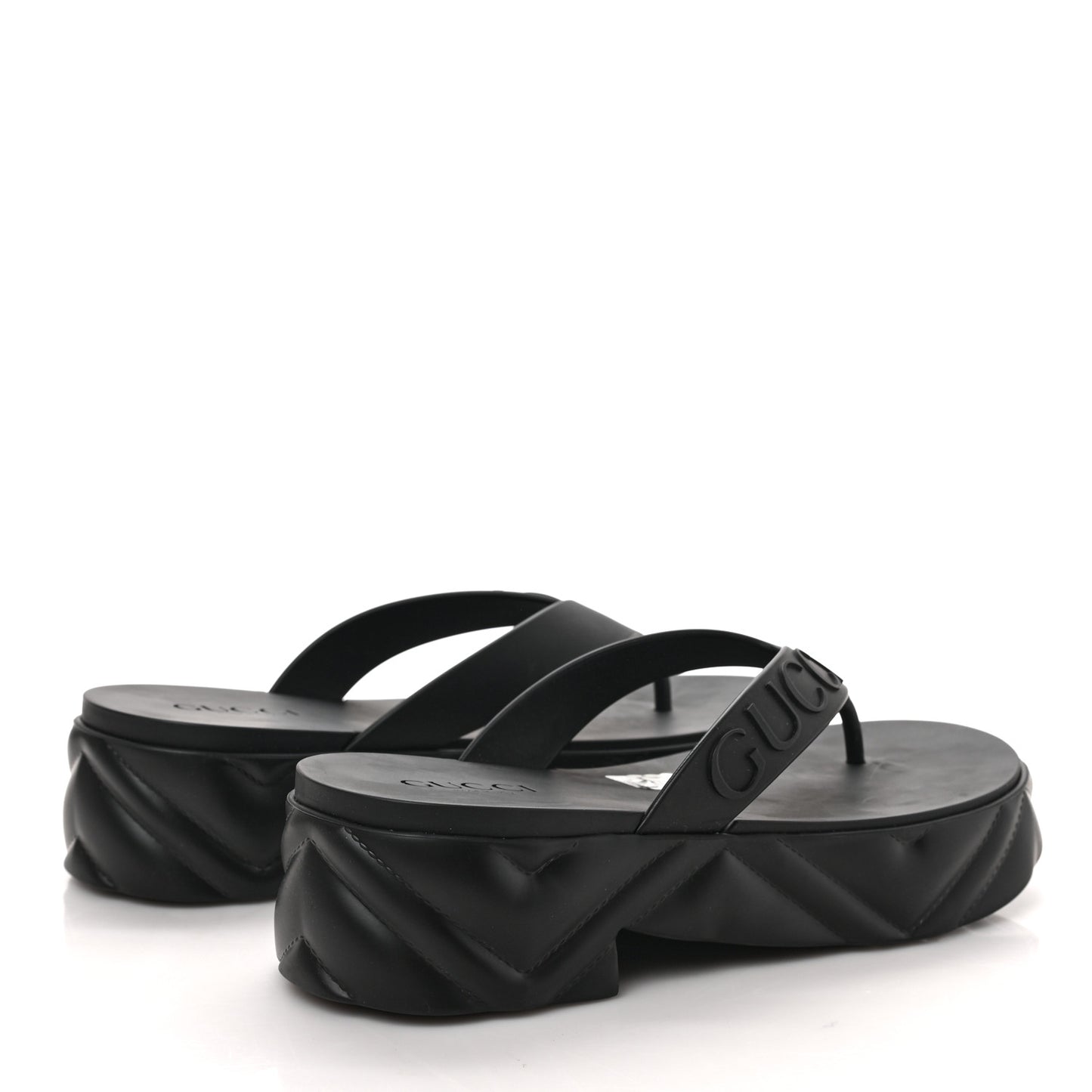 Rubber Chevron Logo Embossed Womens Thong Platform Sandals 38 Black