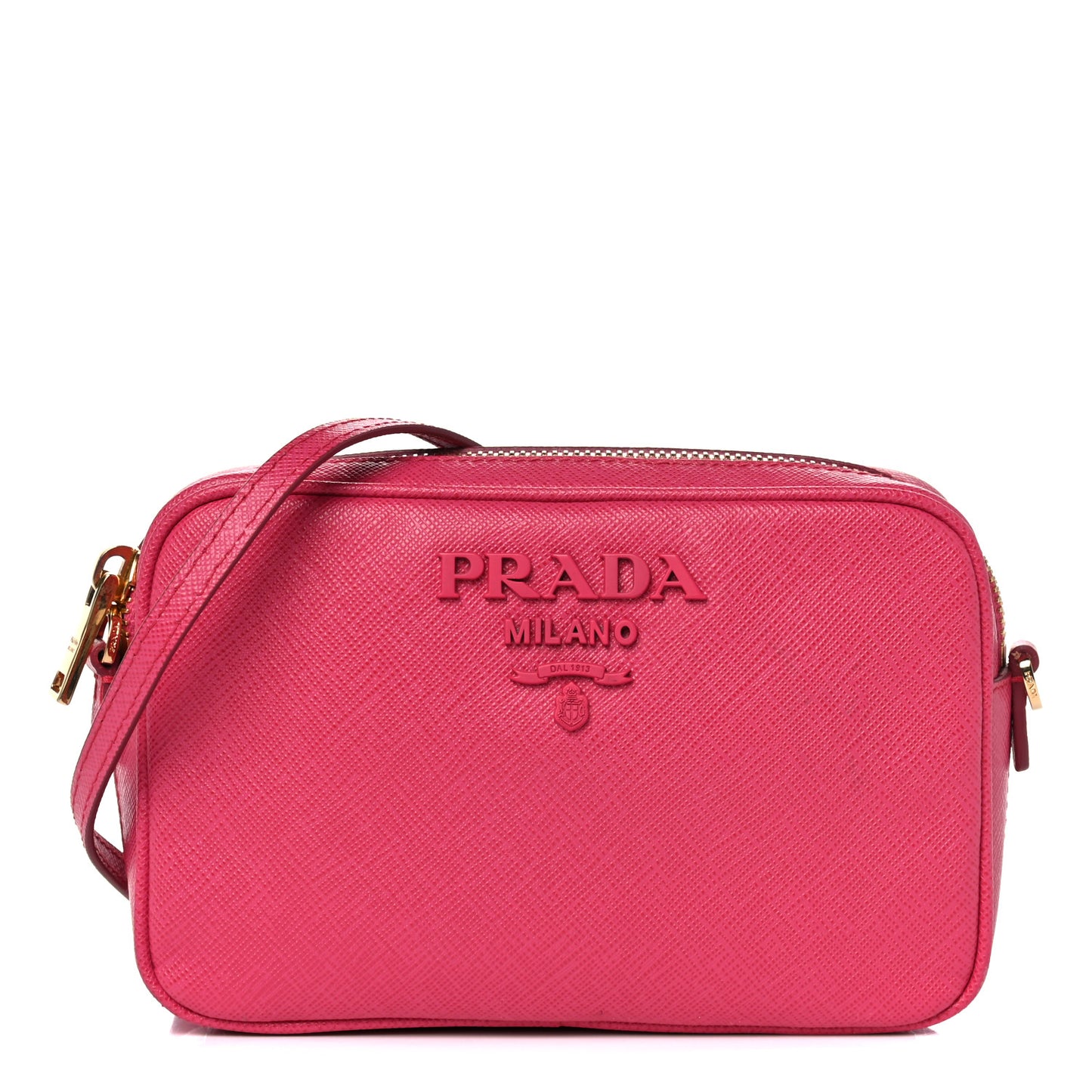 Saffiano Mini Monochrome Camera Crossbody Bag Magenta