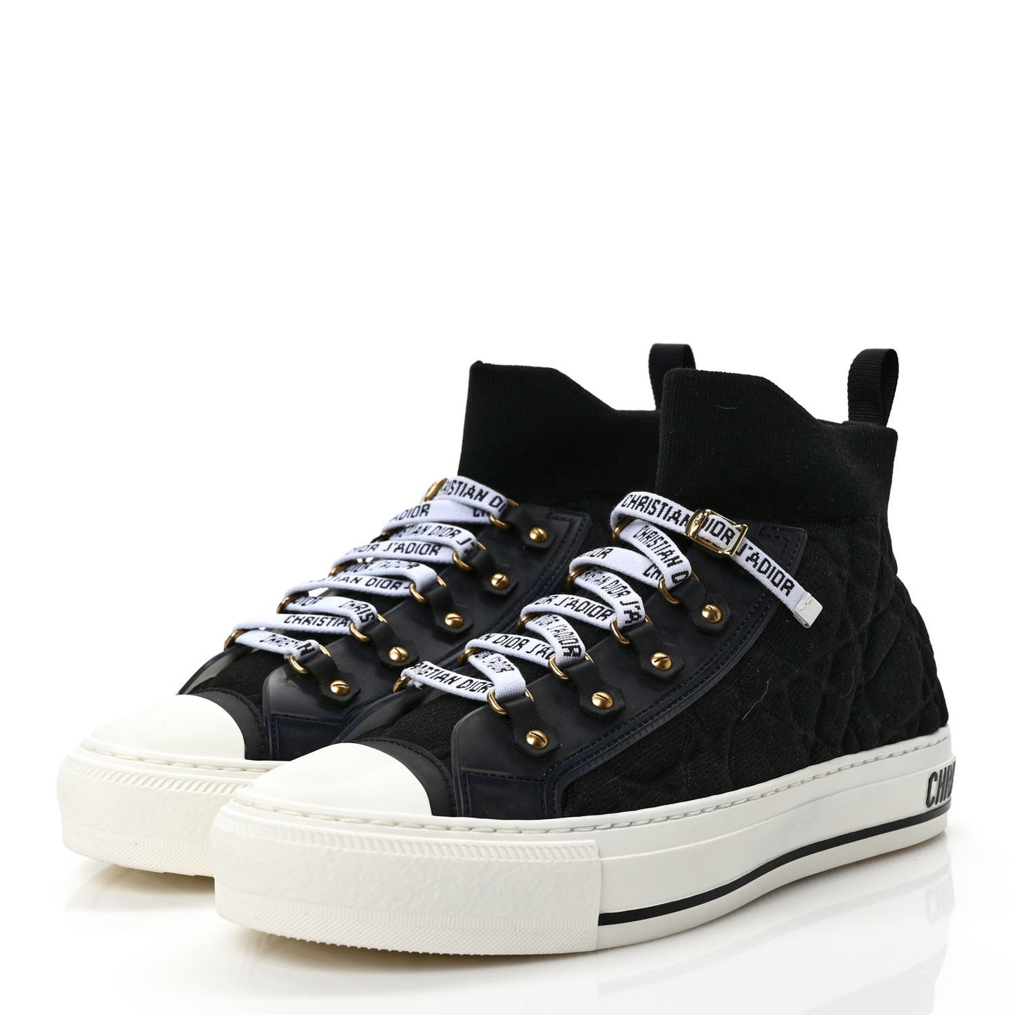 Technical Knit Calfskin Womens Walk'N'Dior High Top Sneaker 37 Black