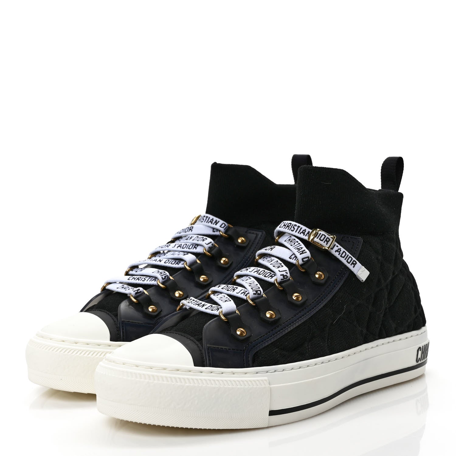 Christian Dior Technical Knit Calfskin Womens Walk'N'Dior High Top Sneaker 37 Black 3 of 9